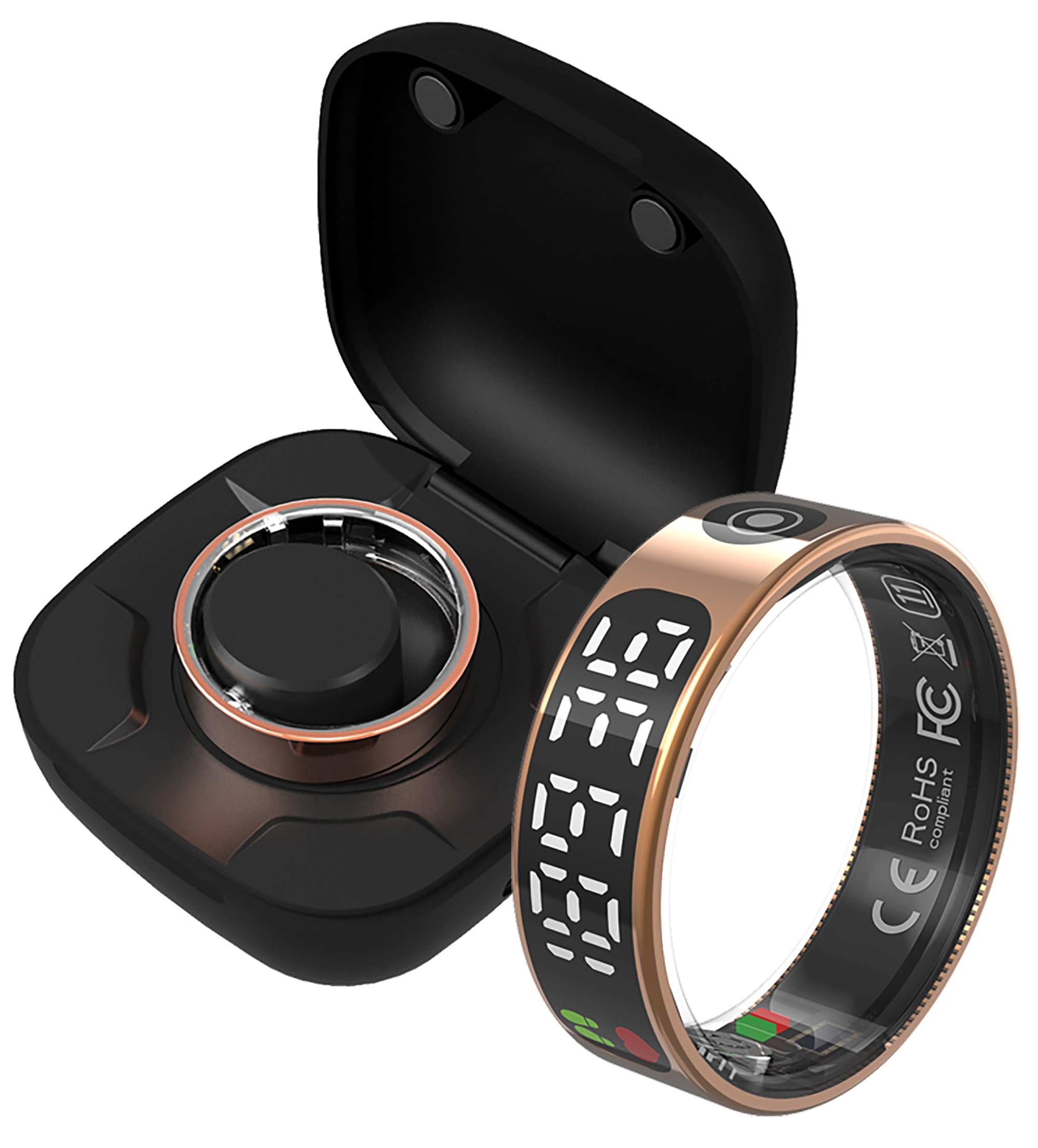 Smart Ring Health Tracker Touchable Screen Data Display Fitness Ring with Heart Rate Monitoring Sleep Tracking Exercise Tracker Long Battery Life Smart Rings for Android iOS Phones Wireless Charging