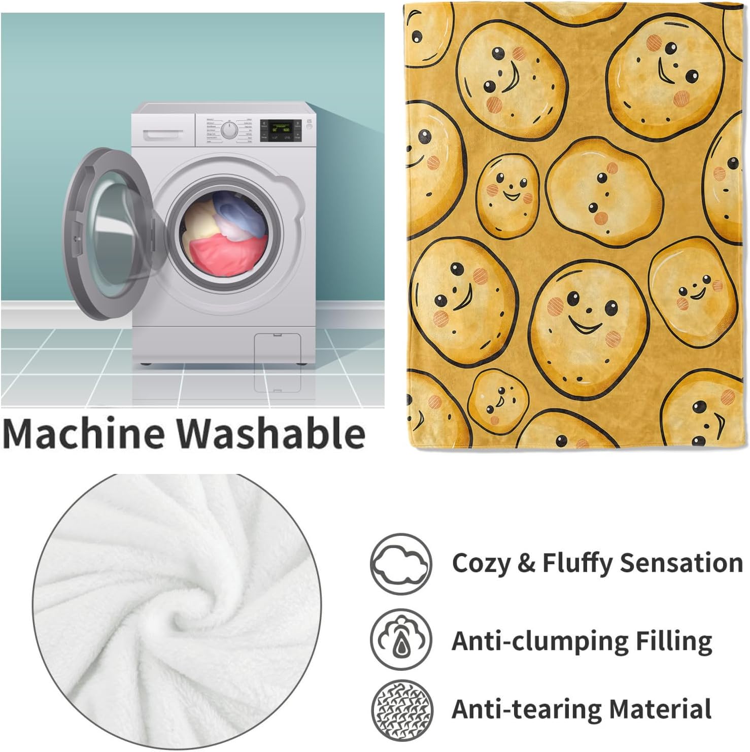 Funny Potato Blanket,Cute Potatoes Flannel Throw Blankets,Soft Warm Lightweight Cozy Plush Throws for Bedroom Sofa Home Decor Gifts for Women Girls 50"x60" - Image 4