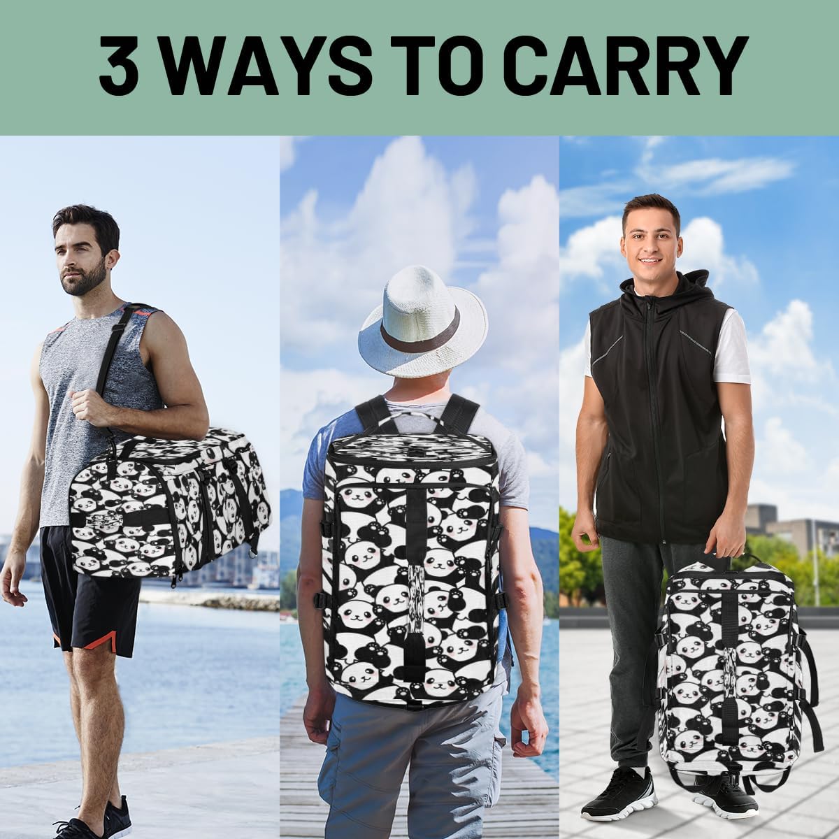 Large Sports Gym Bag With Shoe & Laptop Compartment 47L Waterproof Travel Duffel Bags for Men Women Cartoon Animal Panda Luggage Backpack Duffle Bag