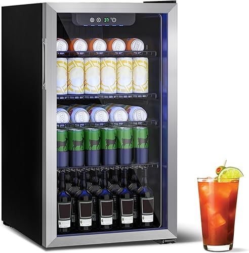 Miniatura 11 de Beverage Refrigerator Cooler, 105 Can Mini Fridge Glass Door for Drinks Soda, Beer, or Wine - Small Refrigerator for Office Bedroom Home Bar,