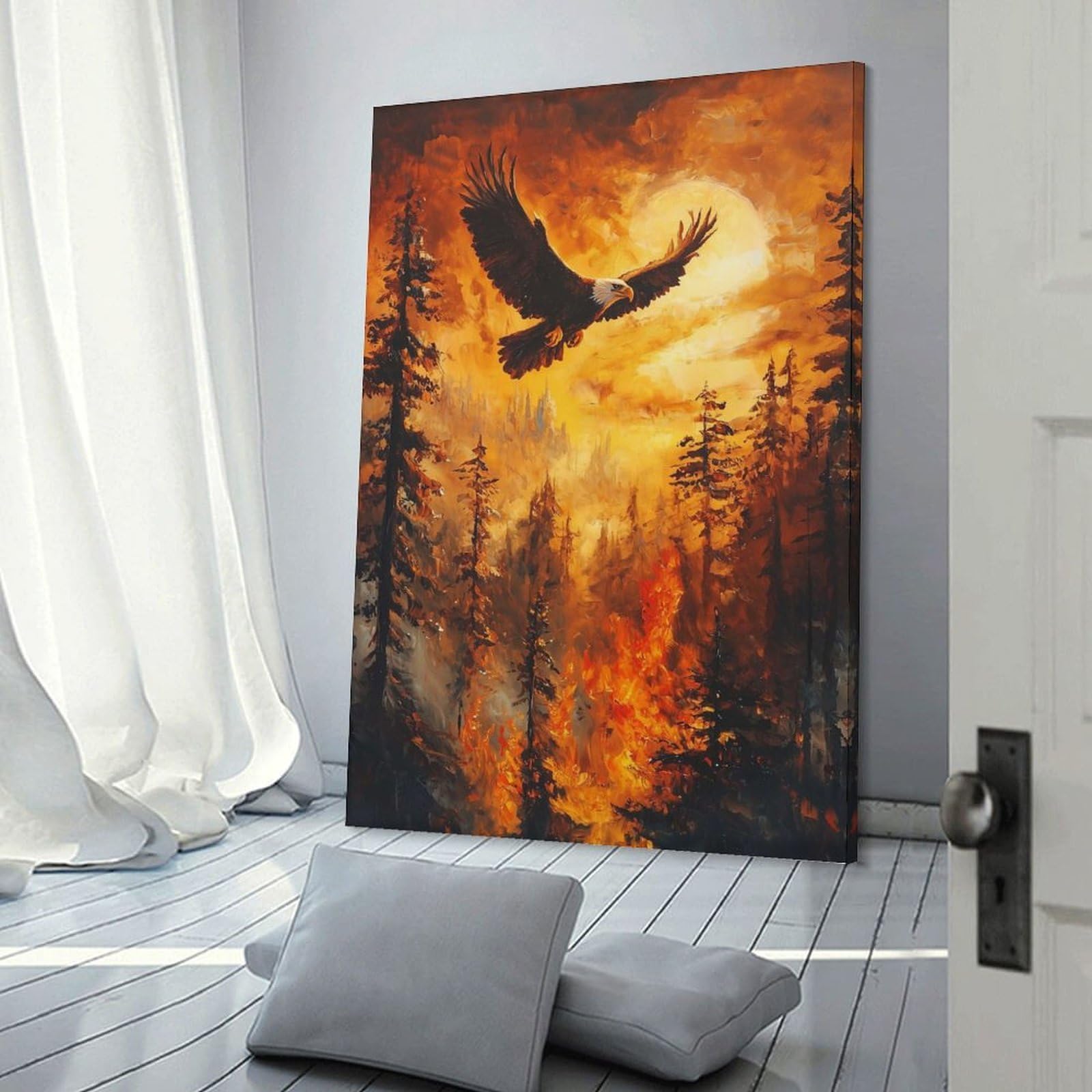Junmoney Room Decor Wall Art Eagle Soaring Over Forest, 20x30inch(50x75cm), for Gallery Wall Decor And Room Displays, An Easy Match for Collected Prints