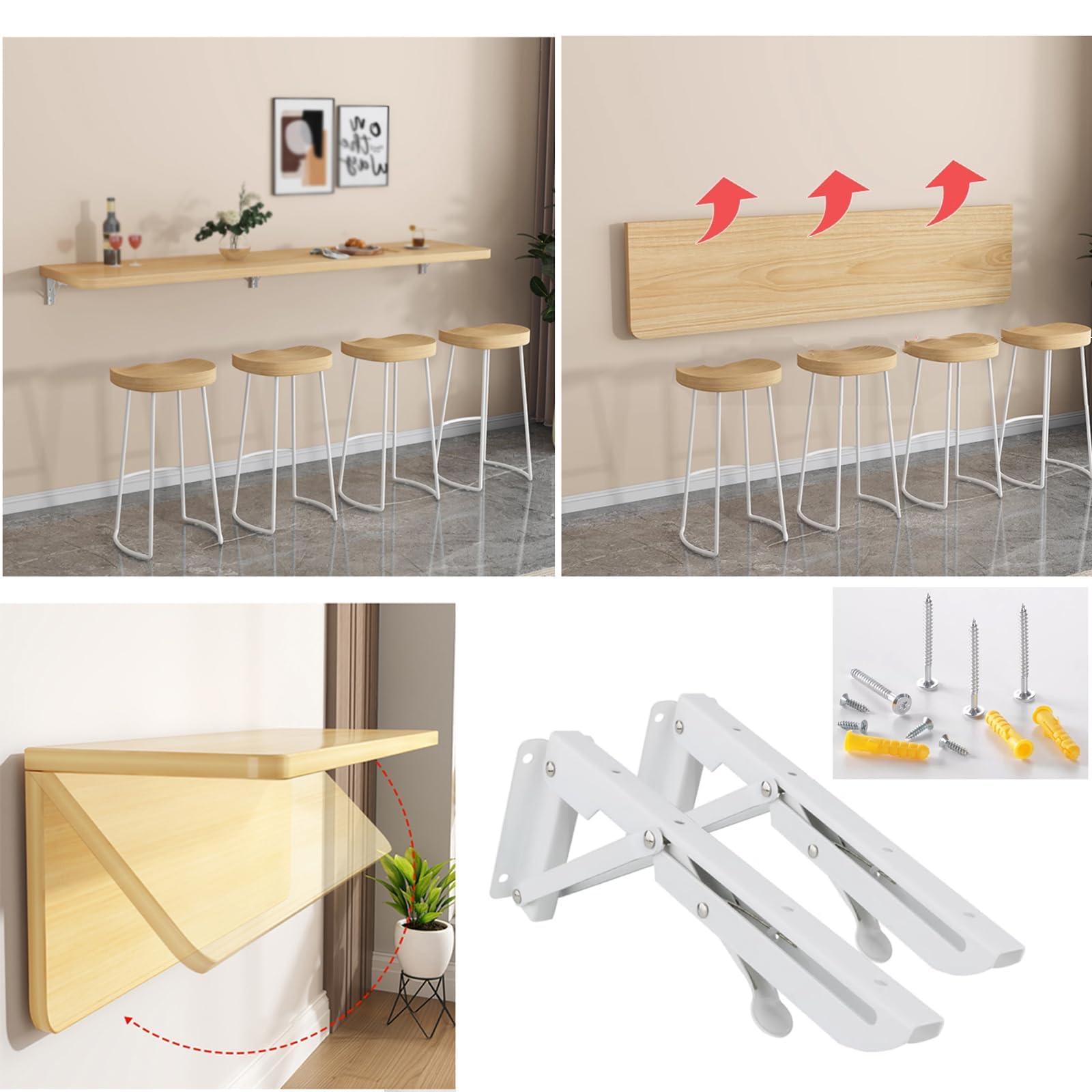 Scrivania da parete pieghevole – Tavolo da pranzo e scrittura galleggiante salvaspazio per piccoli piccoli, scrivania da cucina Cact con viti, legno h (50 cm x 40 cm)