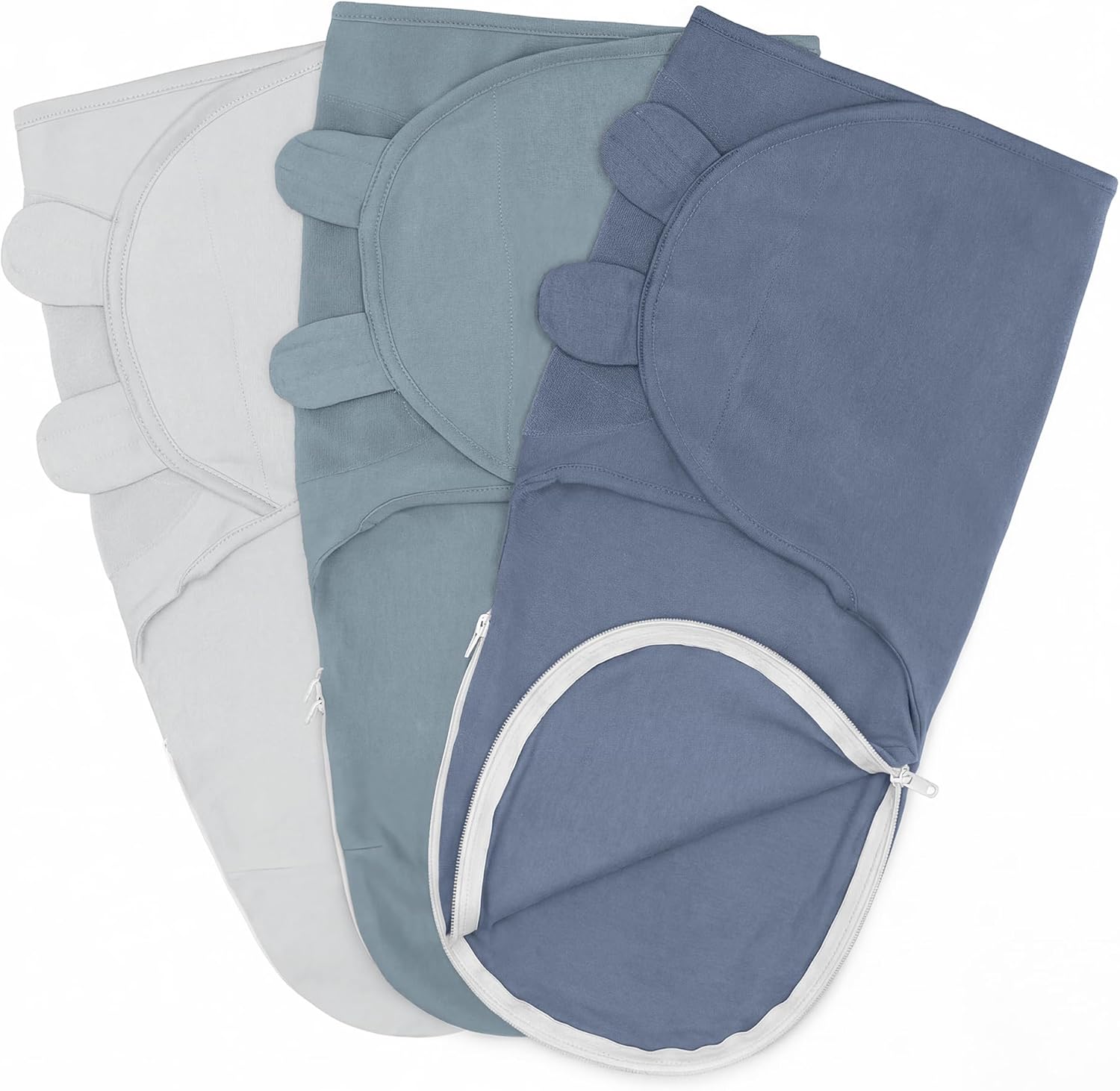 Comfy Cubs Easy Swaddle Blanket with Zipper Closure, 3 Pack - 100% Cotton Newborn Wrap, Large for 3-6 Months Infants, Breathable and Durable Sleep Sack for Babies - Stone, Pacific Blue, Sage