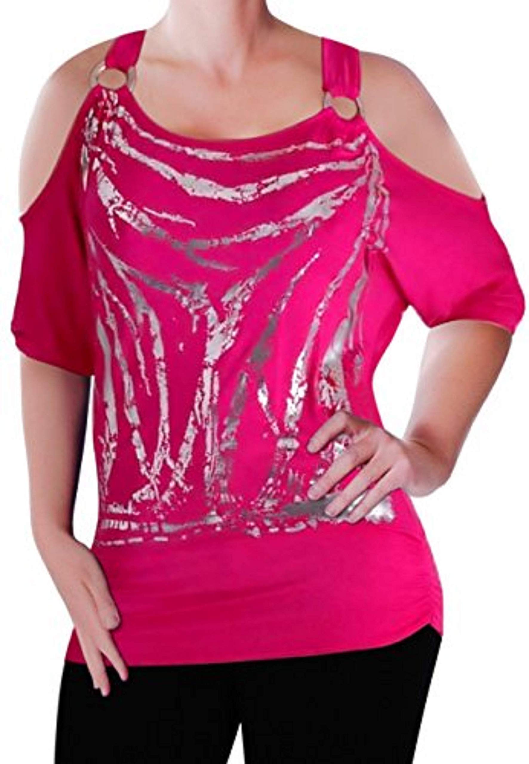 Eye Catch Women's Fushia Eyecatch Mona Off The Shoulder Cut Out Graphic Top M/L