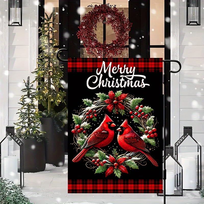 Christmas Garden Flag 12x18 Inch Double Sided Holiday Outdoor Flag with Red Bird and Holly Design for Lawn Patio Yard Winter Farmhouse Decoration - Image 7