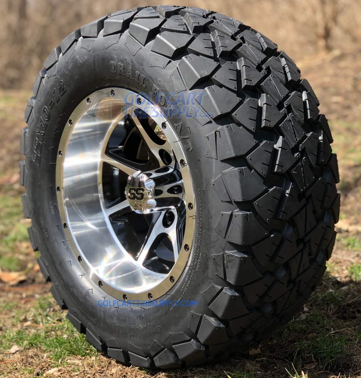 12" TREMOR Black/Machined Wheels and 22x10-12" TRAIL FOX DOT All Terrain Tires Combo - Set of 4