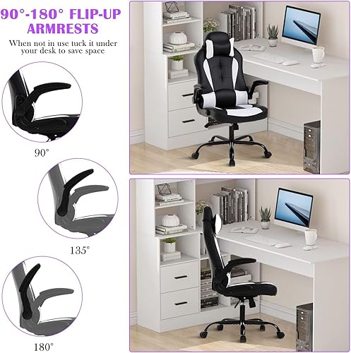 Miniatura 4 de PIKAQTOP Silla de escritorio para juegos de PC, silla de jugador ergonómica, cómoda de piel sintética, para computadora de oficina con soporte