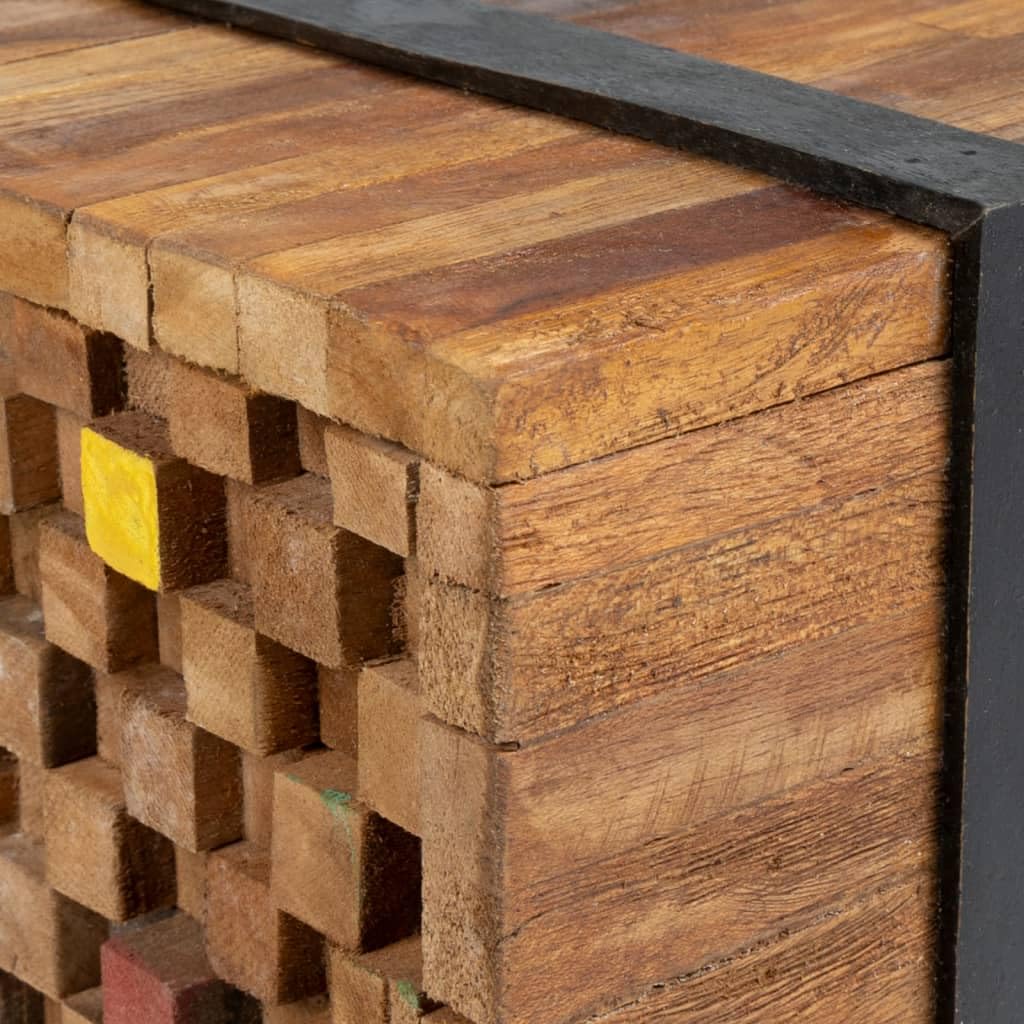 TV-Schrank 110x30x32,5 cm Massivholz Teak, Industrial Design, mit Rollen, Wohnzimmer TV-Tisch, Medienkonsole für Unterhaltung