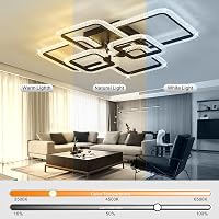 HiHiHomy LED Mennyezeti Lámpa - 6 Négyzetes Keret, Távirányítós, Szabályozható Fényerő, 3000K-6500K, Fekete, Modern Kristály Dizájn, 3000 Lu 4