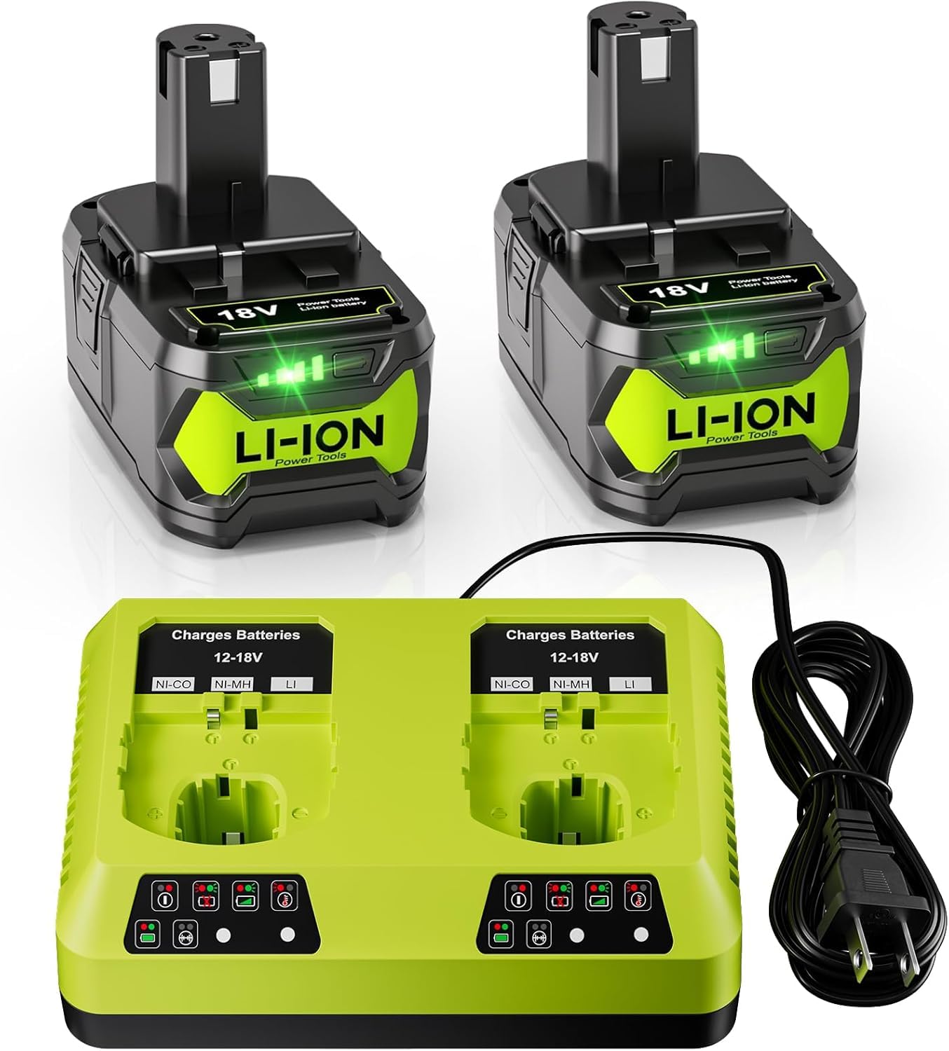 2x 18V 5.5Ah P108 Battery Replacement for Ryobi and 4A Charger for ONE+