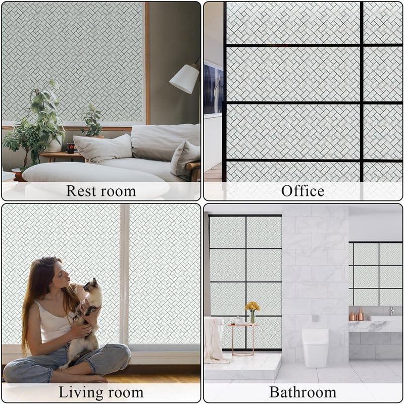 Image of Window Glass Film for Privacy, Self Adhesive Window Sticker, Sticker Frosted Glass Film for Windows, bathrooms, Office Cabins, Living Rooms - Cross Brick | 16 X 72 Inchs