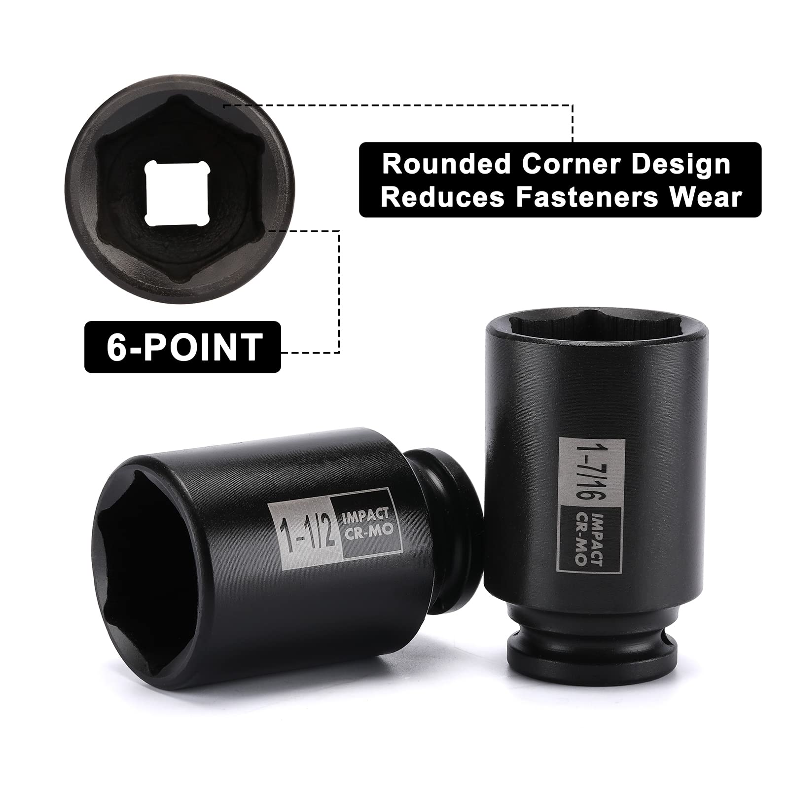 MIXPOWER Douille à Choc Profonde 1/2" 35 Mm CR-MO 6 Pans – Clé à Choc Écrou D'Essieu – Robuste Pour Clé à Percussion