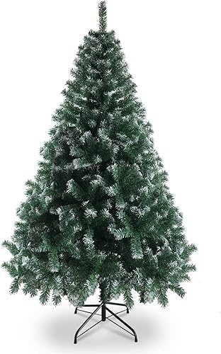 Miniatura 9 de Árbol de Navidad con polvo de nieve blanca de 6 pies, árbol de Navidad artificial con bisagras con punta de nieve 812 ramas y soporte de metal