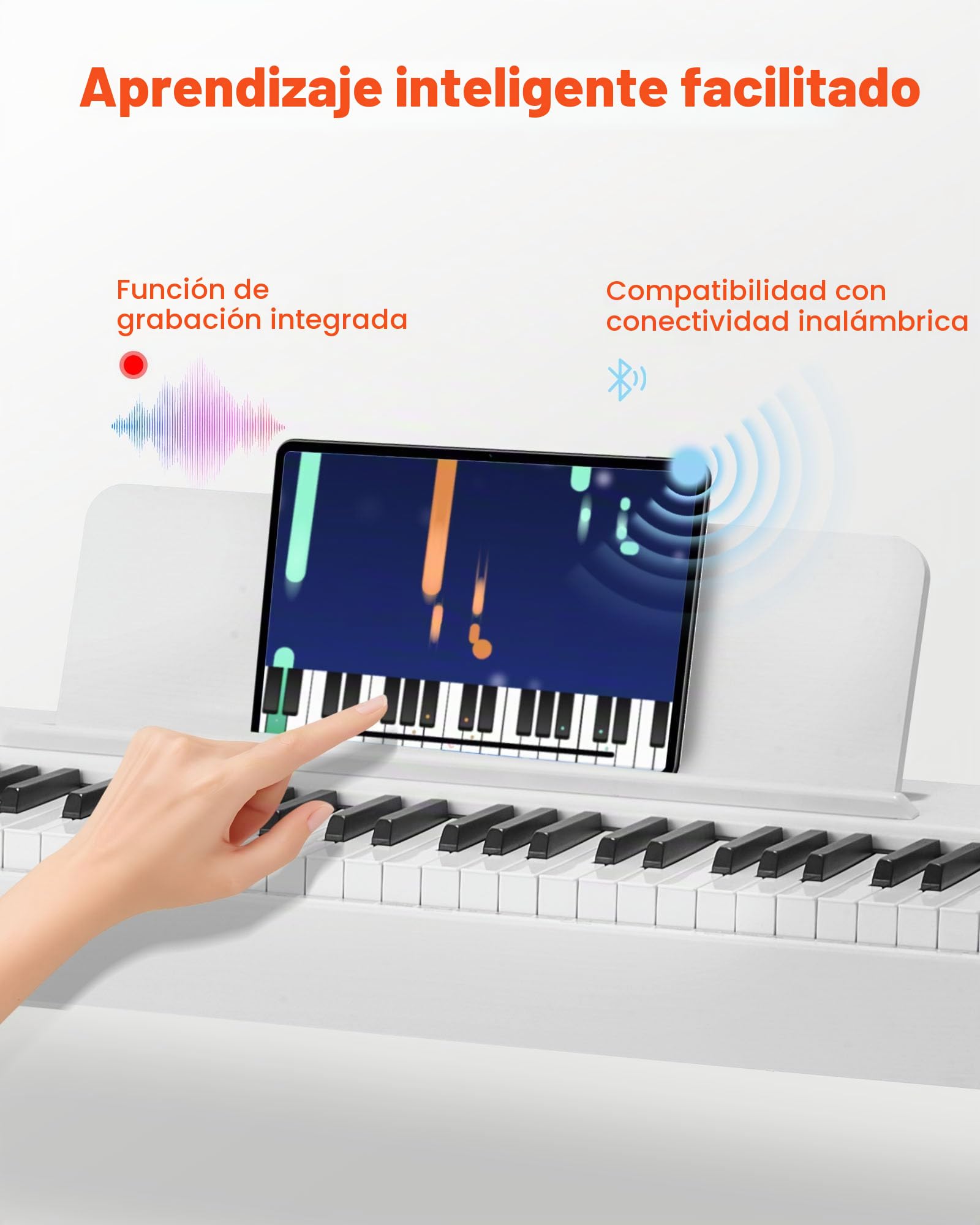 VEVOR Piano Digital 88 Teclas, Modo de Teclado Dual, Altavoces, con Atril, Soporte, Pedal de Sostenido, Adaptador CC, 280 Tonos, Conexión Inalámbrica, Principiantes, Blanco, 1310 x 300 x 850 mm