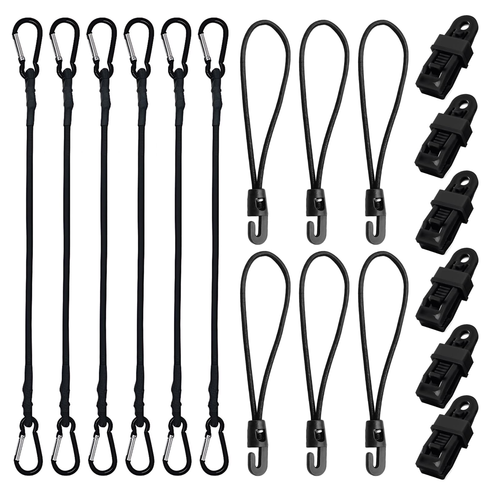 Llikknve Black Bungee Cords With Hooks,30Cm Bungee Cords With Carabiner Hooks,Bungee Cords 20Cm, Bungee Ropes For Camping, Tent, Garden, Awning, Tarps, Bike