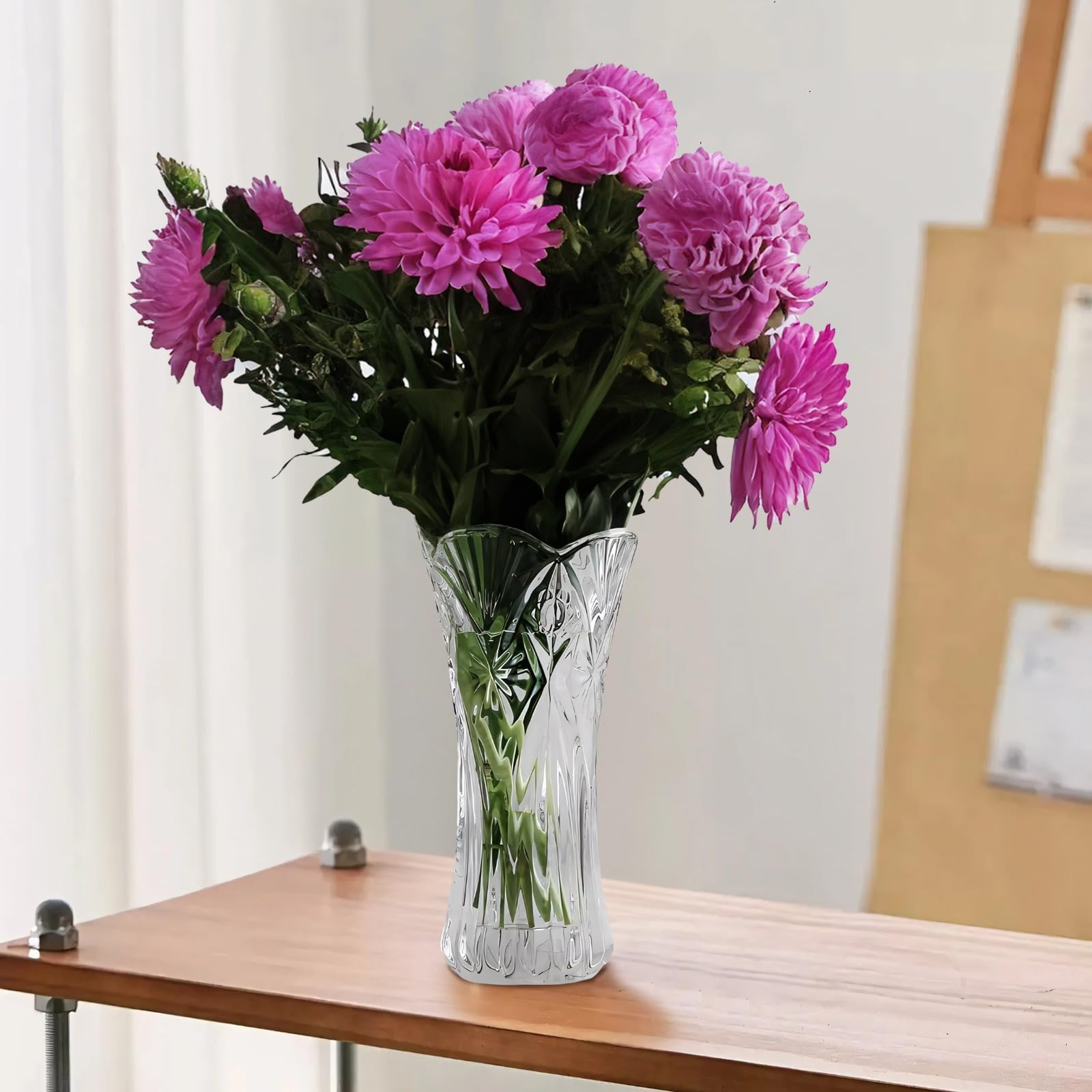 Jarrón de cristal con diseño de pétalos, 29 cm, sin plomo, estilo elegante para decoración floral y del hogar