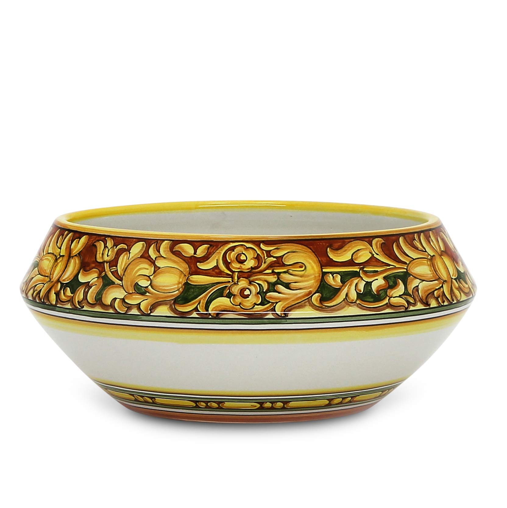 DERUTA BELLA Fruit Bowl Centerpiece Old Orange Design [3504/35M-VCD] - Authentic hand painted in Italy. Original design. Shipped from the USA with Certificate of Authenticity.