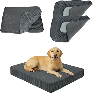Dog Bed Cover Waterproof, Non-Slip Rectangular Pet Bed Protector for Dogs & Cats, Removable Washable Bed Sheet Replacement,41"x29"x8",Gray,2Pcs,Covers Only
