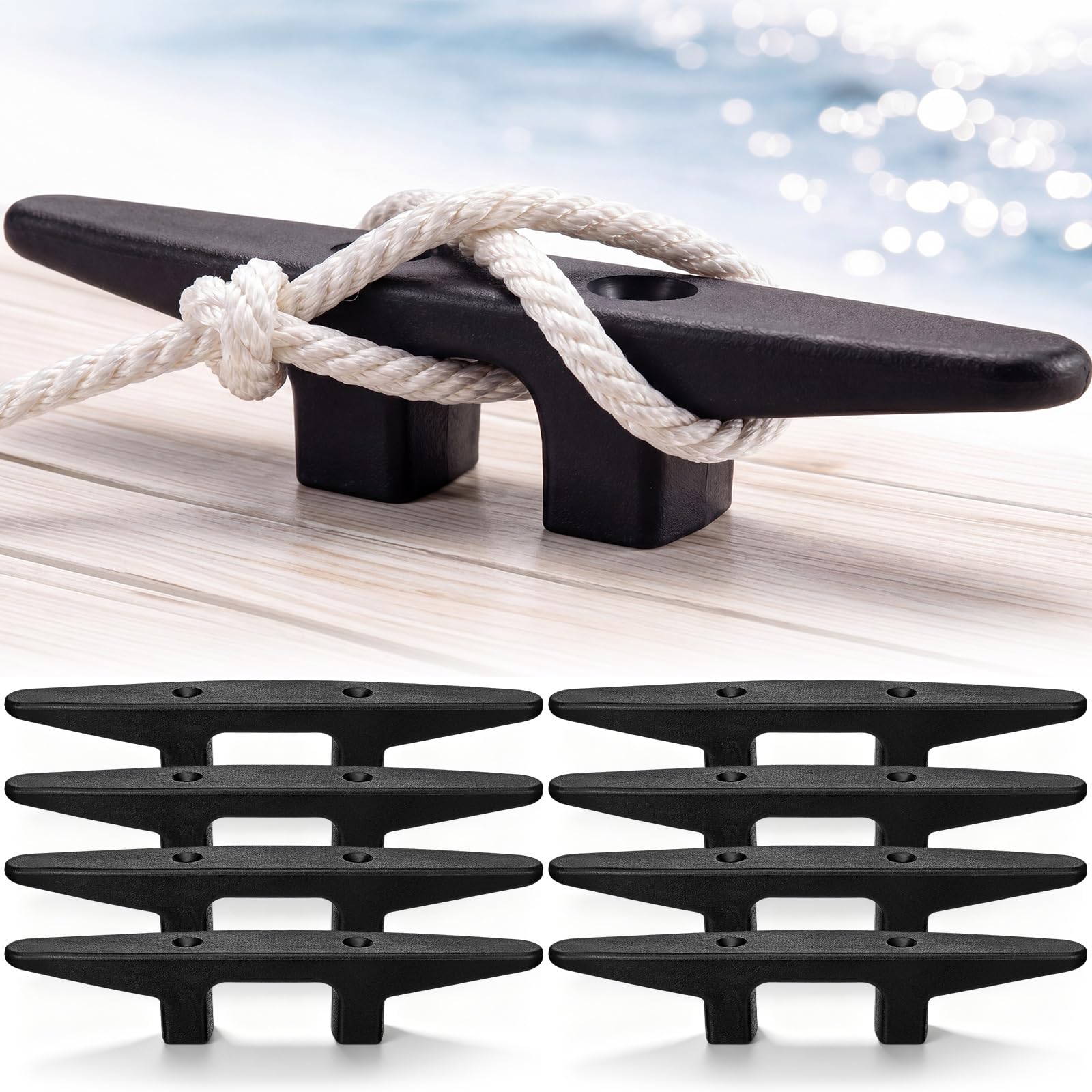 Qunclay 4 Pcs Nylon Boat Cleats Open Base Dock Cleat Black Marine Grade Lightweight Corrosion Proof Boat Anchor Tie Downs Accessories for Kayak Canoe Pontoon Nautical Decor