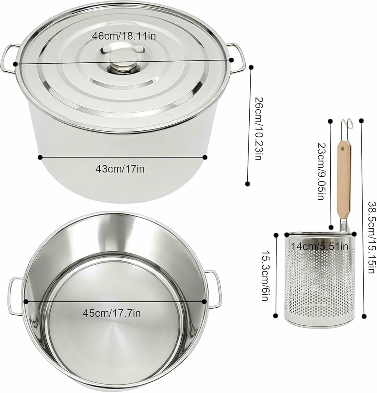 Olla per Pasta in Acciaio Inossidabile con 5 Fori con Coperchio del Filtro, Pentola di Spaghetti con Inserto Colador Potter per Cucinare ~/