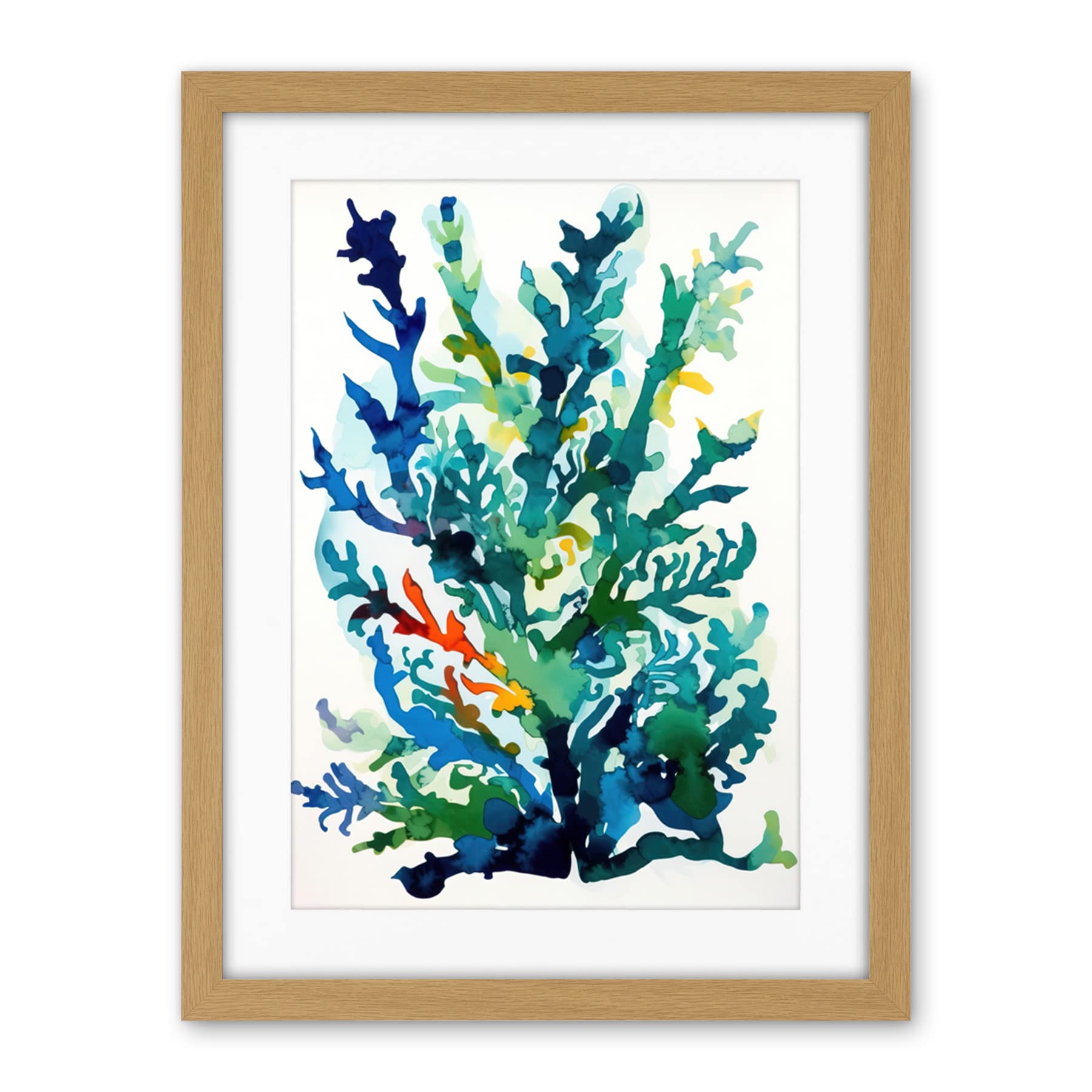 Artery8 Seaweed Plant Abstract Folk Art Artwork Framed Wall Art Print 18X24 Inch