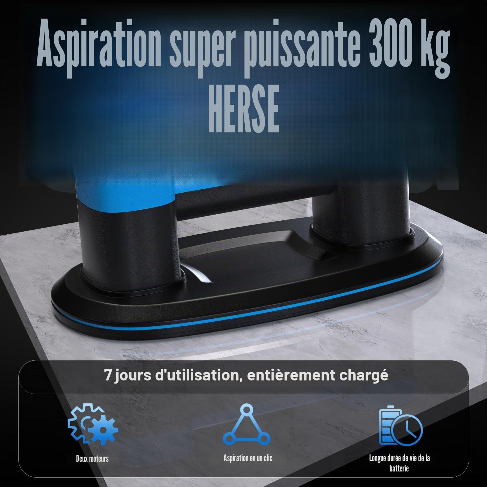 Ventouse à Batterie pour Carreaux, Verre, Marbre – 2 Moteurs, 300 KG de Succion, Écran LCD, Batterie 4500 mAh, 26 cm – Pour Surfaces Lisses et Légèrement Texturées, Autonomie Jusqu’à 12h