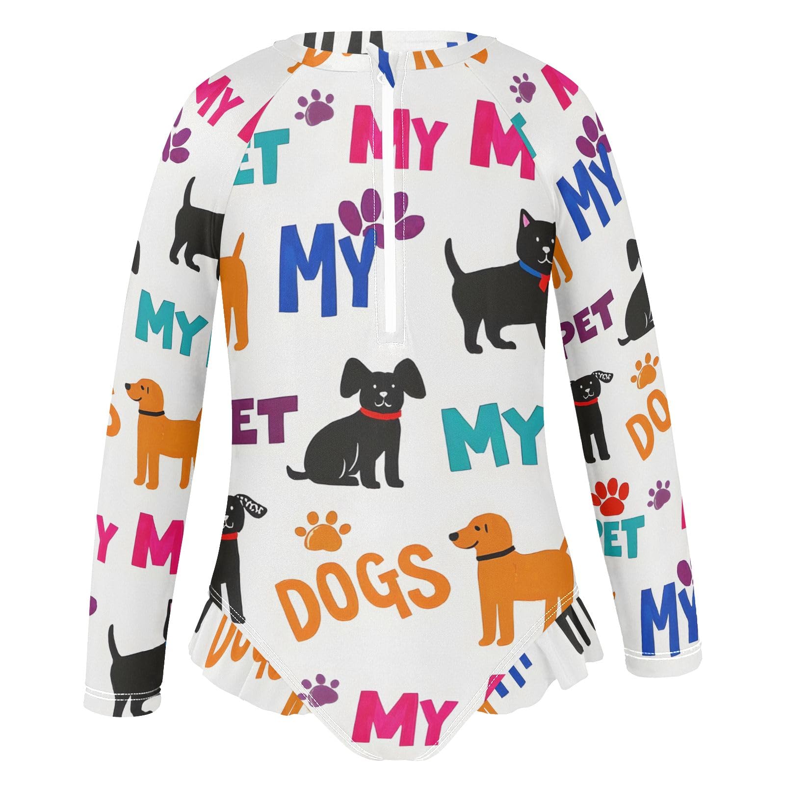 ALAZA Swimsuit for Girls Long Sleeve Rashguard Bathing Suit Dogs Paw Colorful Quick Dry 4T