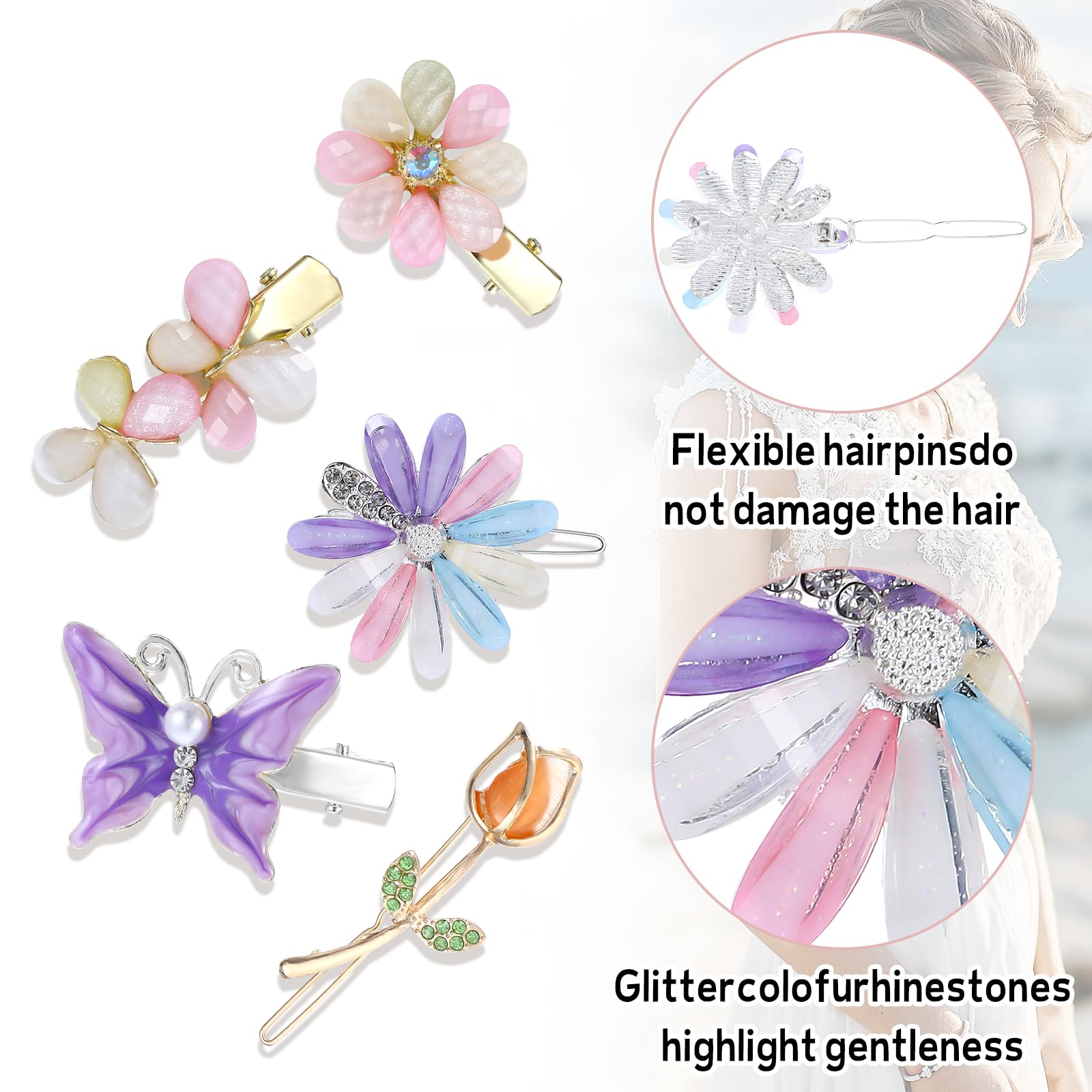 10 Pcs Butterfly Flower Hair Clip Metal Hair Barrettes Pearl Resin Bobby Pin Cute Hair Styling Pins Sparkly Hold Hair Jaw Clips Minimalist Headwear Styling Tools for Women Girls Wedding Accessories - Image 3