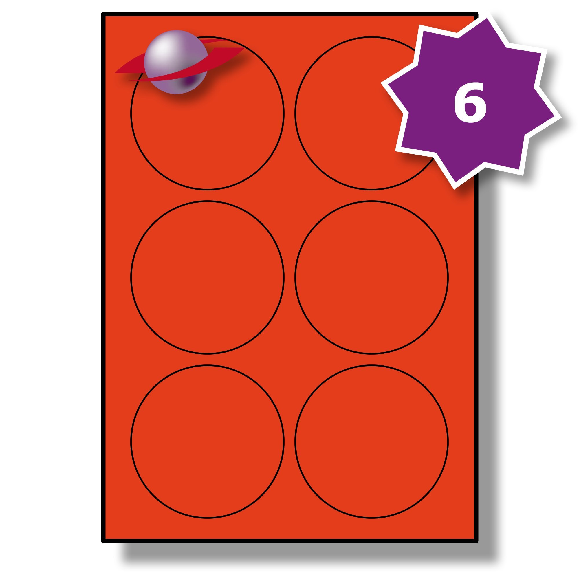 Label Planet® 6 Per Sheet, 5 Sheets (30 Round Crimson RED Labels). Round Coloured Paper Labels, 88mm Diameter, LP6/88R C.