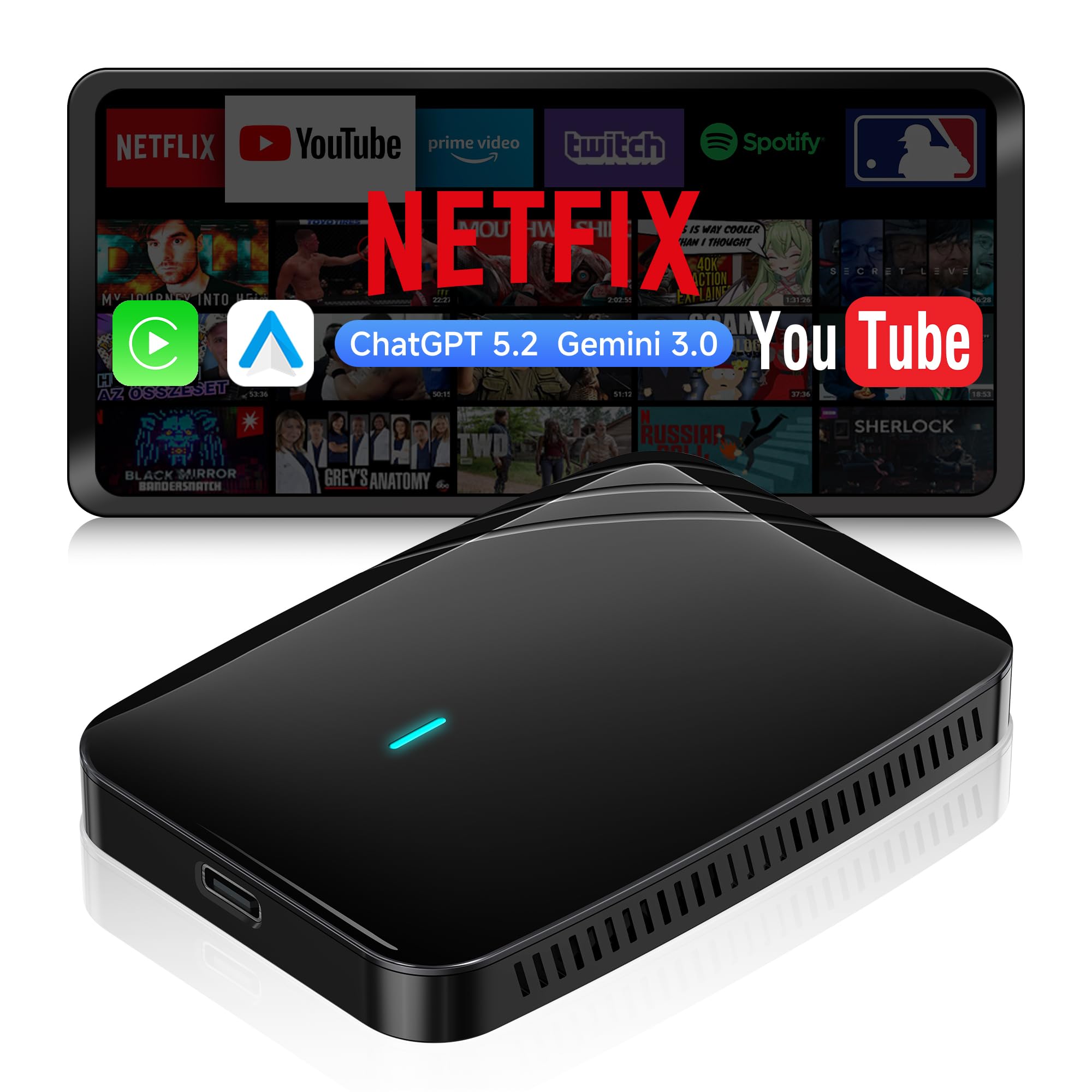 CarPlay Wireless Adapter, AI Box Android Auto mit Dual-WiFi-Stabilität, Kompatibel mit Kabelgebundenem Werkseitigem CarPlay & Android Auto