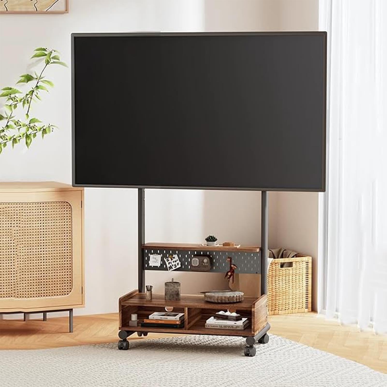 Carrello Porta TV Mobile con Ruote, Supporto da Pavimento per TV LCD, Mobile per La Maggior Parte dei Televisori da 40-85 Pollici Fino A 130 Libbre, Ruote Silenziose, Altezza Regolabile
