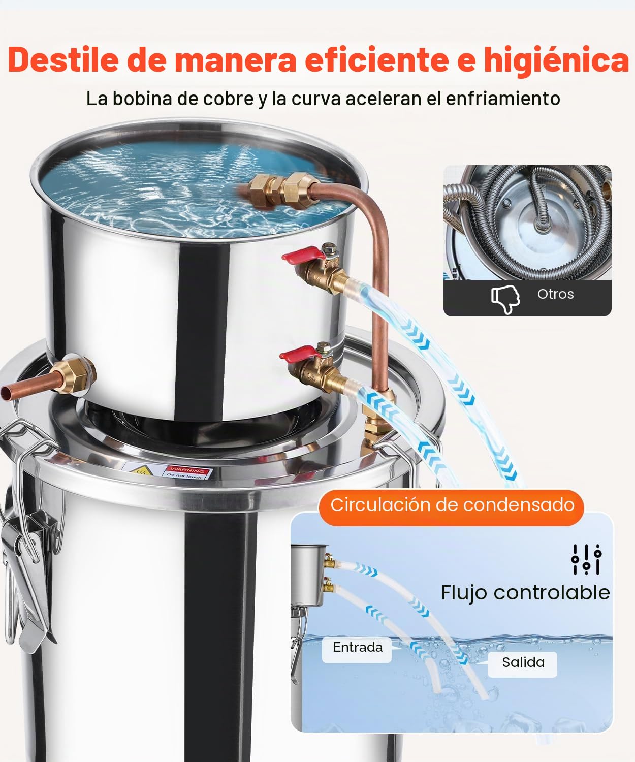 VEVOR Destilador de Alcohol Acero Inoxidable 11,4 L Bobina de Cobre Kit Fermentación Cerveza Casera