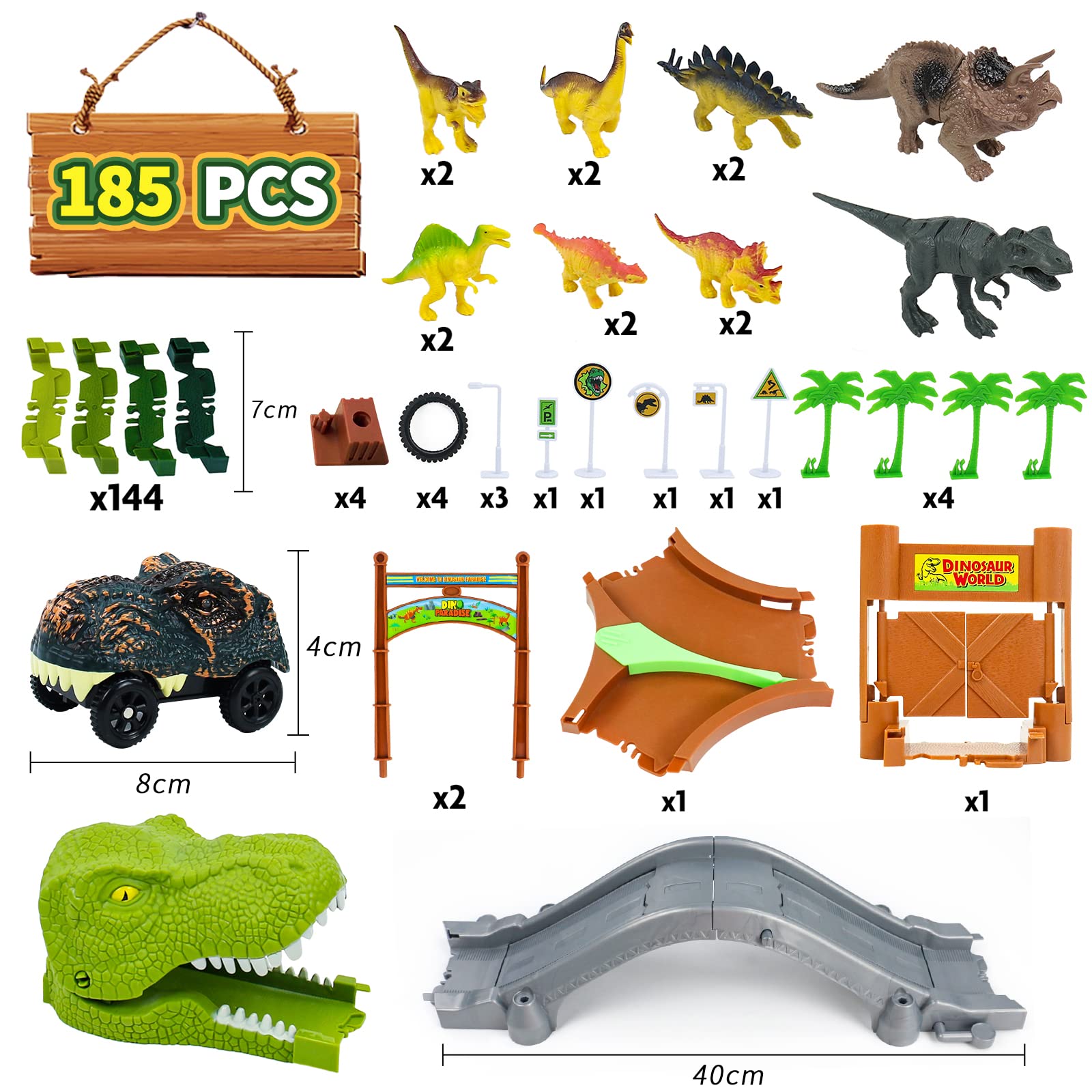 Zabawka dinozaurów od 2, 3, 4 lat, tor wyścigowy dla dzieci, zabawka dla dzieci w wieku 3, 4, 5, 6 lat, z 14 dinozaurami i samochodami dinozaurów, do toru wyścigowego, autostrady, prezent dla dzieci 2