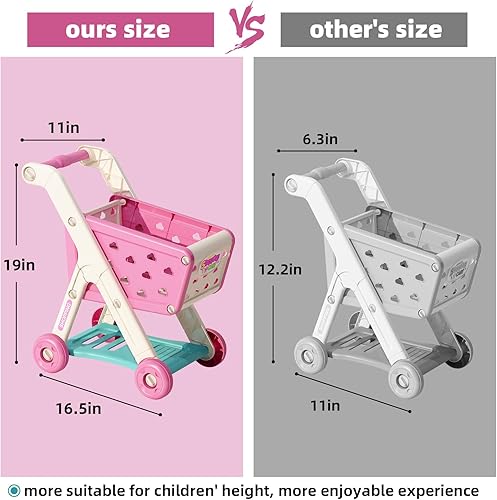 Miniatura 4 de Juego de carrito de compras para niños de 98 piezas con comida de simulación y accesorios, perfecto para juegos de simulación y juegos de rol (rojo