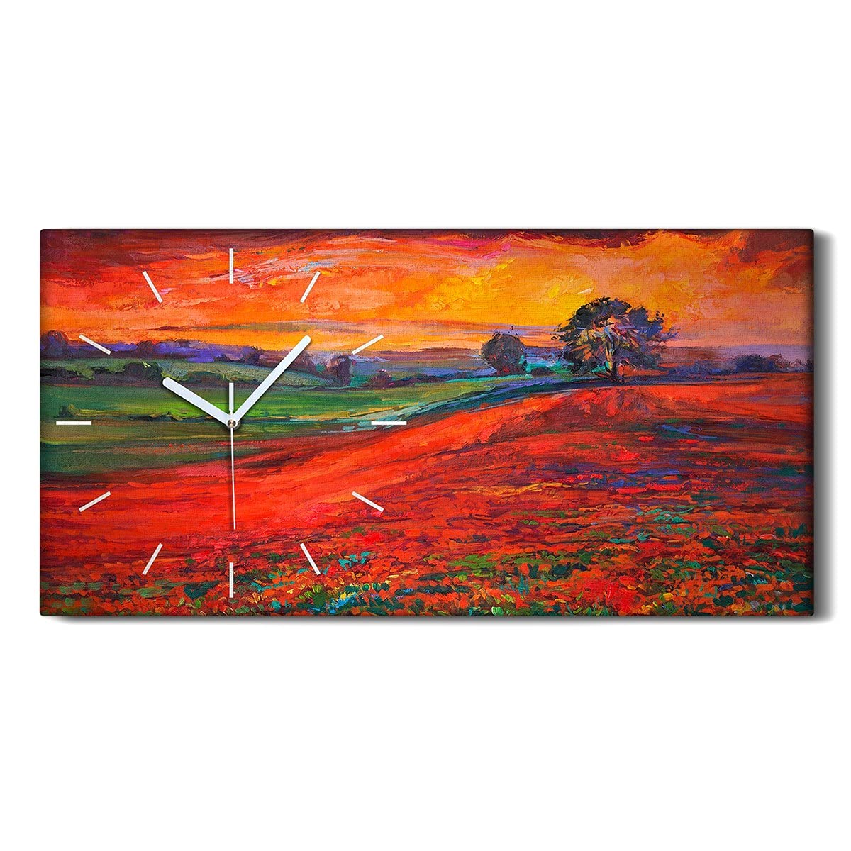 Horloge sur Toile Silencieuse 60x30cm Grand Tableau Mural Fleurs Moderne