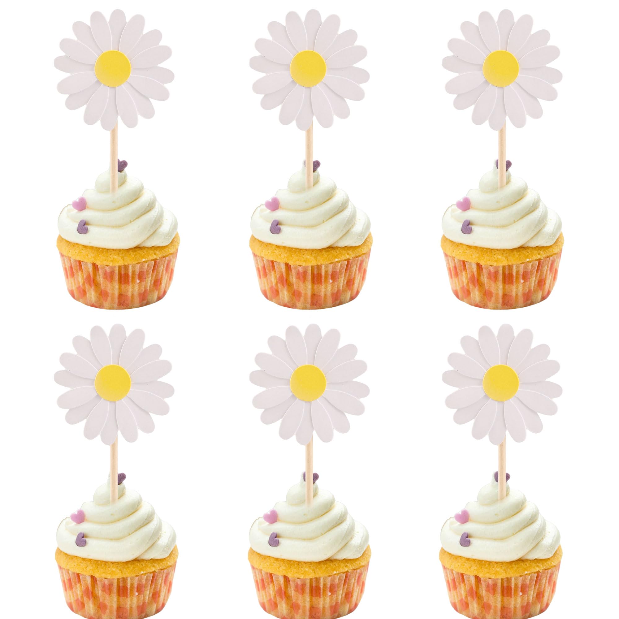 24Pcs Daisy Cupcake Toppers Flower Cake Topper Decorations Daisy Cake Decorations Chrysanthemum Cupcake Toppers Spring Daisy Flower Cake Picks for
