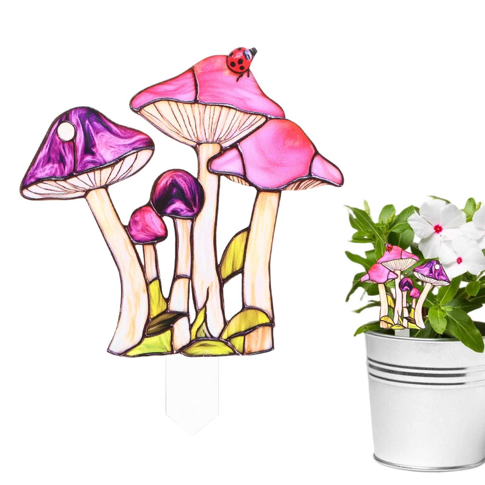 M METERXITY 1-Pack Mushroom Acrylic Stakes 4 Inch Bird Garden Decoration Ornament Potted Plant Decorative Signs for Flower Pot/Planter/Yard/Patio/Outdoor/Indoor[Mushroom 8]