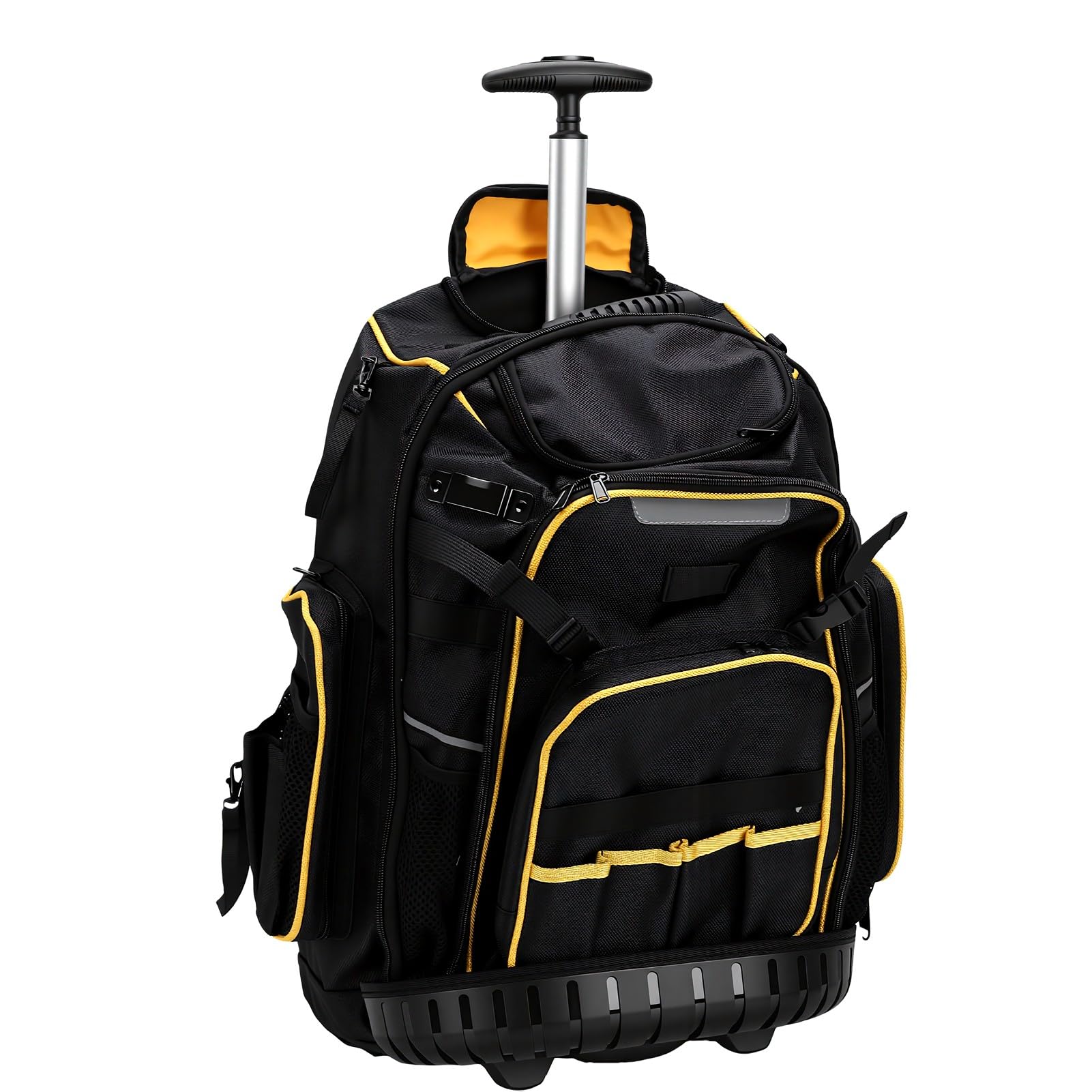 Bolsa de Herramientas con Ruedas, Mochila con Asa Telescópica y Ruedas Resistentes, Estuche para Herramientas Moldeado Duro con Bolsa Extraíble, Múltiples Bolsillos para Electricistas,