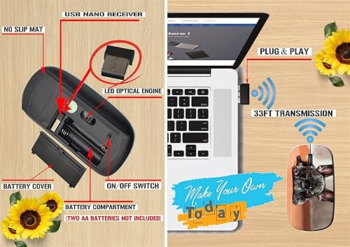 Miniatura 6 de maizi Slim Wireless Mouse for Computer Laptop PC Chromebook MacBook, Slim Wireless Mice Image ID 10598493 French Bulldog Puppy Portable 2.4G USB