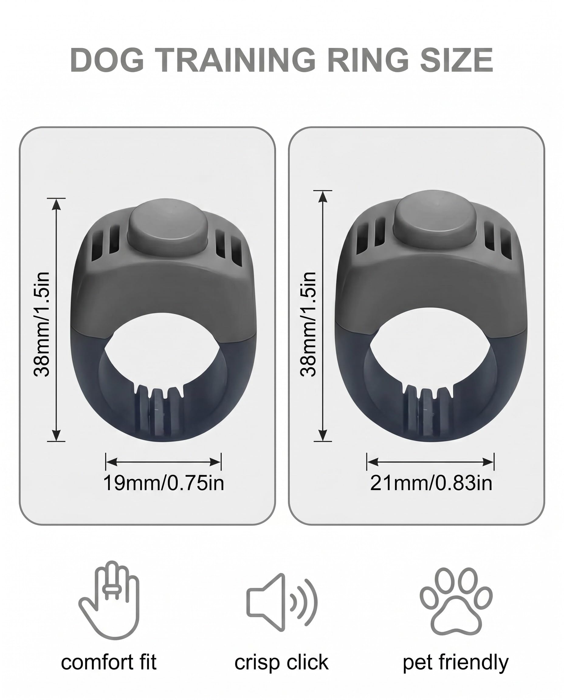 2 Clickers pour Chien avec Anneau de Doigt - Accessoire Pratique pour l'Éducation des Chiens, Chats et Chevaux (19mm/21mm) (Gris)