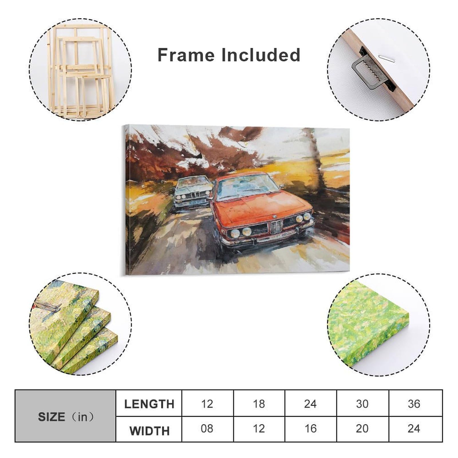 Amazon.co.jp: 水彩画 車 ポスター アートパネル キャンバス 壁アート