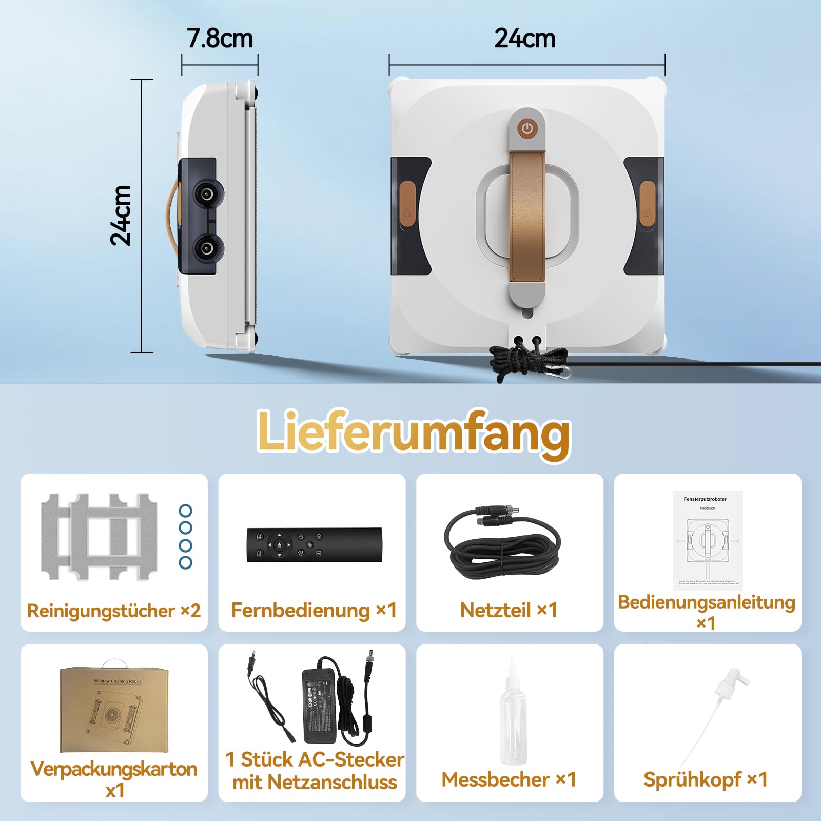 Robot de limpieza de ventanas con cambio de idioma, pulverizador de doble cara con depósito dual de 110 ml, modo de limpieza en seco y húmedo, para interiores y exteriores