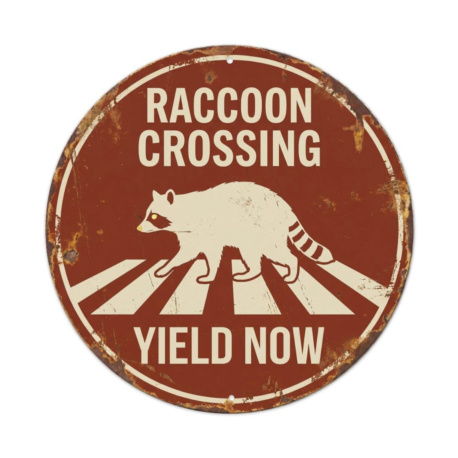Metal Tin Sign Raccoon Crossing Yield Now Faded