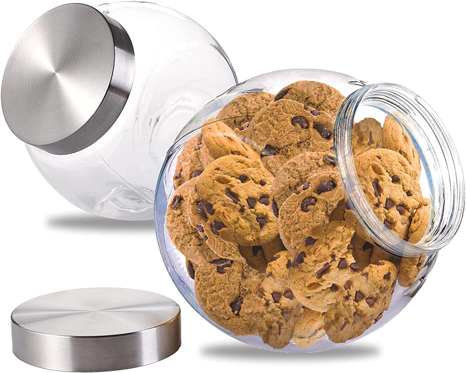 WUWEOT 2 Pack Glass Candy Jar, 2.2L Cookie Jar with Lid Clear Candy