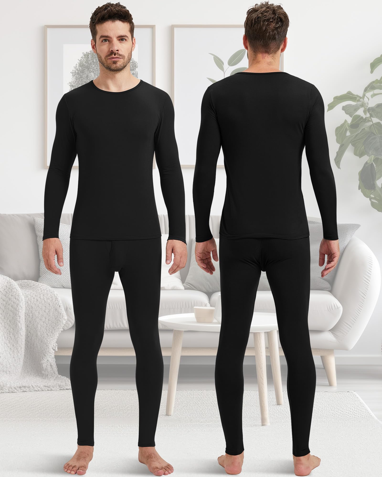 Patelai Lot de 2 sous-vêtements thermiques pour homme - Haut et bas doublés - Pour l'automne et l'hiver
