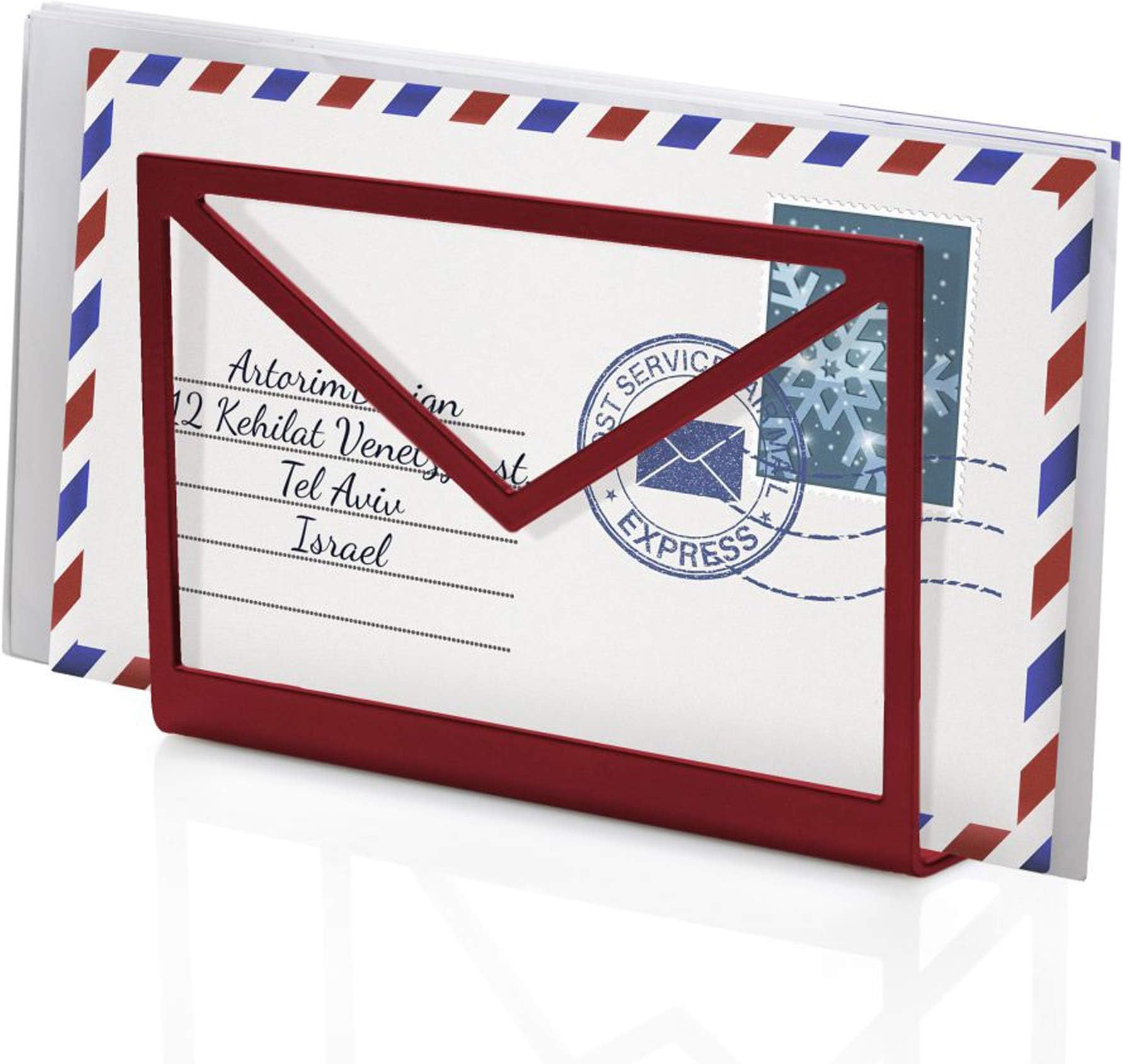 Desk Organizer & Mail Organizer Inbox Envelope Holder - Red Metal Letter Organizer and Office Tray for Your Desktop - Office Accessories & Unique Gifts for Women, Office Decor Gifts for Mom