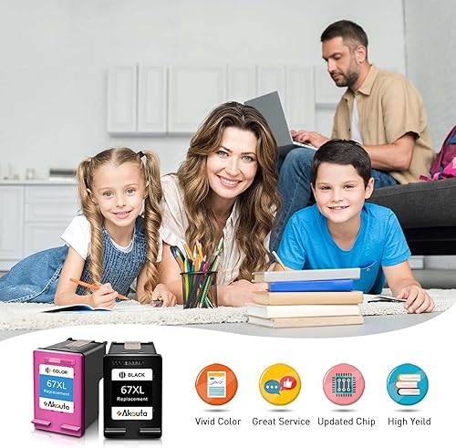 Miniatura 3 de Akouta Cartucho de tinta 67 XL remanufacturado para HP Cartucho de tinta 67 XL utilizado en impresora Envy Pro 6452 6455 6458 DeskJet 1255 2732 2752