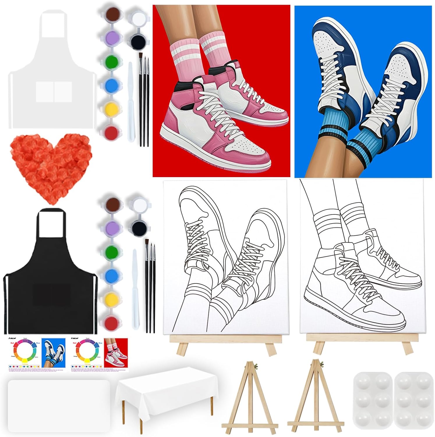 PAILIM 2 Pack Sip and Paint Kit for Adults Couples Painting Kit Pre Drawn Canvas to Paint at Home Date Night Party Favor Supplies Art Painting Set Couples Activity 8x10 Shoe