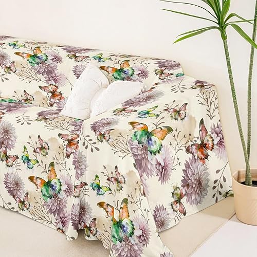 Miniatura 5 de Erosebridal Protector de sofá con diseño de mariposas de 71 x 102 pulgadas, para mujeres y niñas, funda de sofá floral colorida, funda de sofá