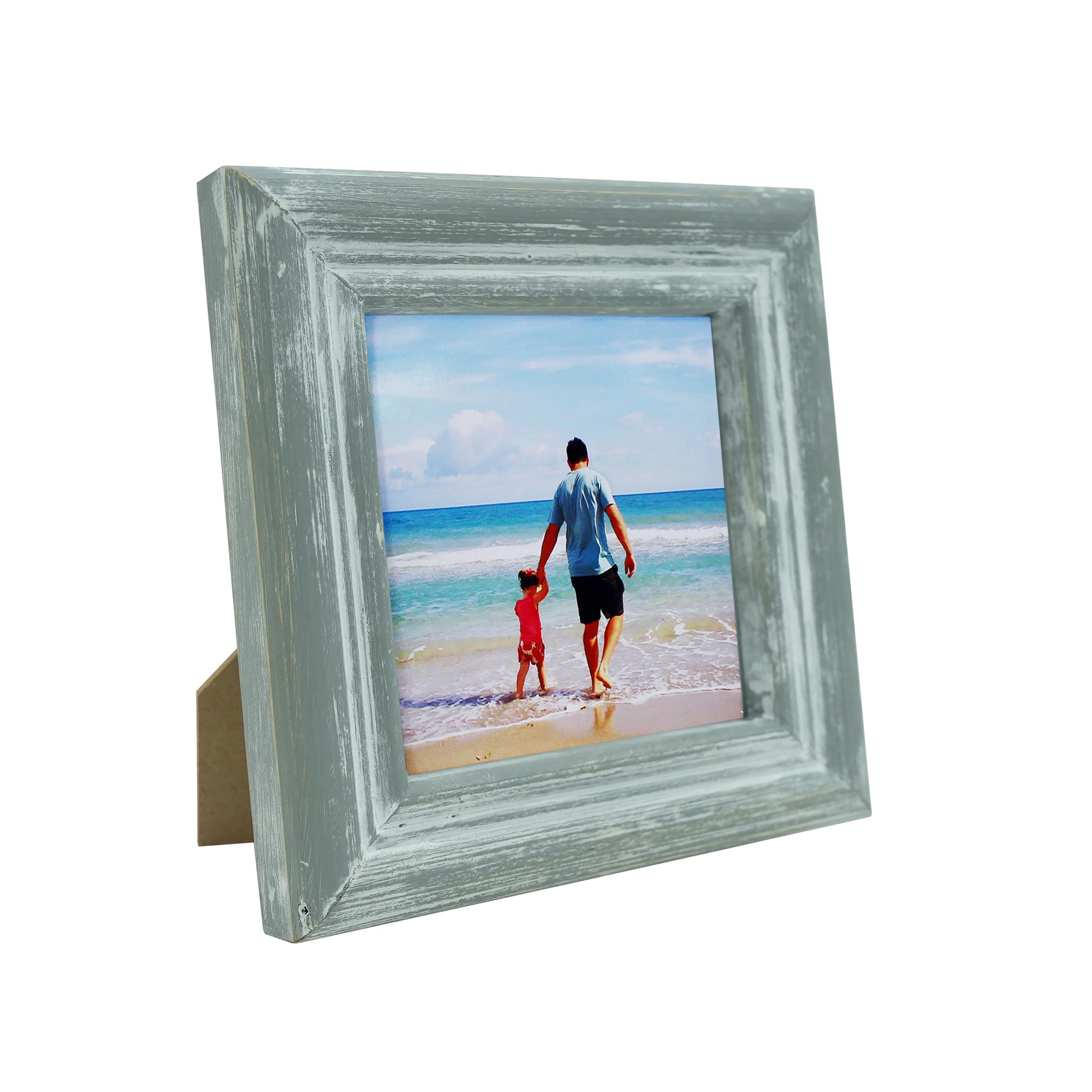 Cadre photo bois massif 10x10 cm CVHOMEDECO petit format gris vieilli pour table et mur